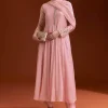 Pink Chinon Anarkali Suit With Beads And Stone Work