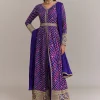 Purple Chinon Leheriya Embroidered Anarkali Set
