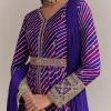Purple Chinon Leheriya Embroidered Anarkali Set
