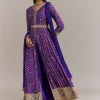 Purple Chinon Leheriya Embroidered Anarkali Set