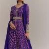 Purple Chinon Leheriya Embroidered Anarkali Set