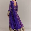 Purple Chinon Leheriya Embroidered Anarkali Set