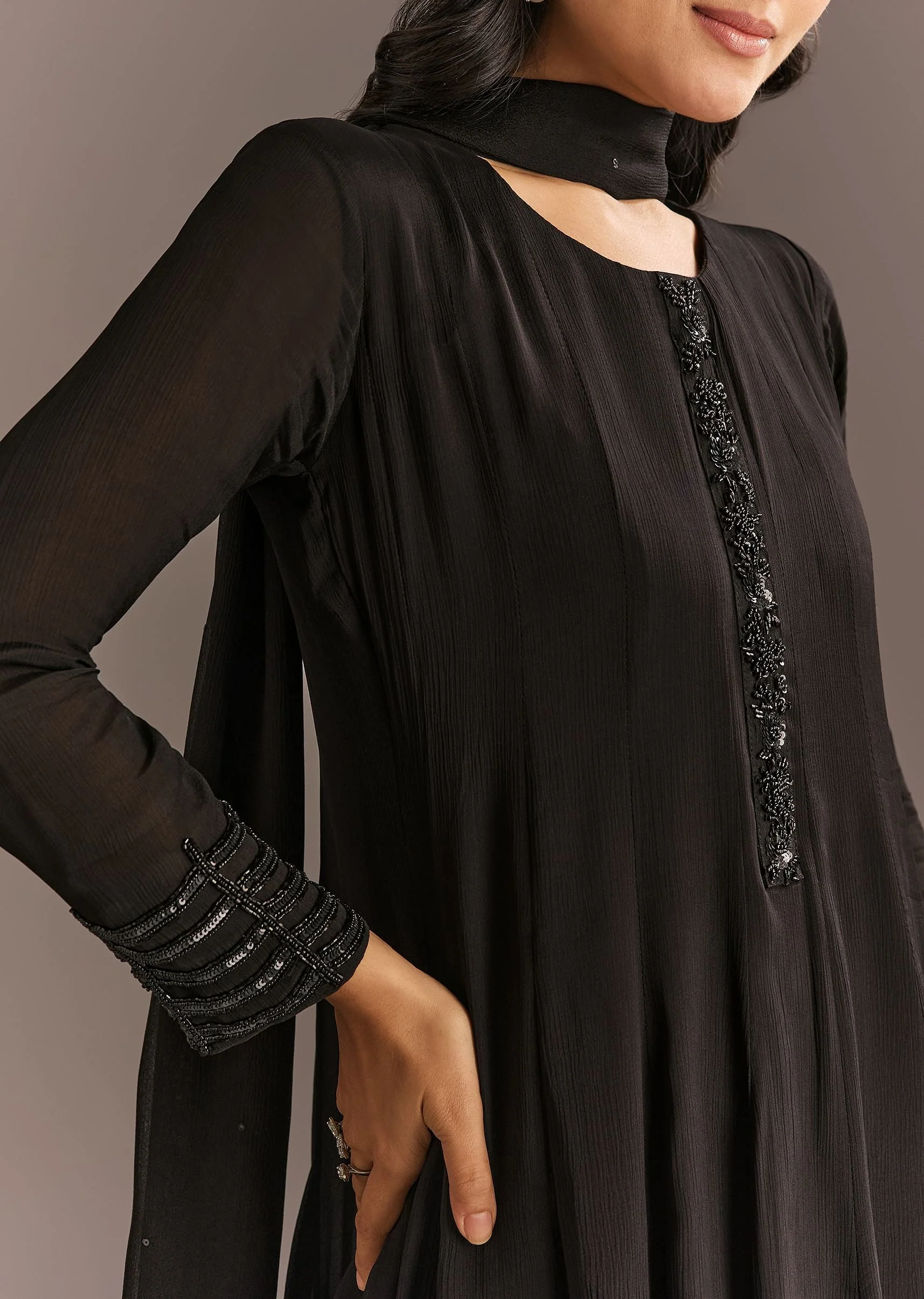20169-black-chinon-beaded-sequin-anarkali-pant-with-dupatta-2.webp Black Chinon Beaded Sequin Anarkali Pant With Dupatta