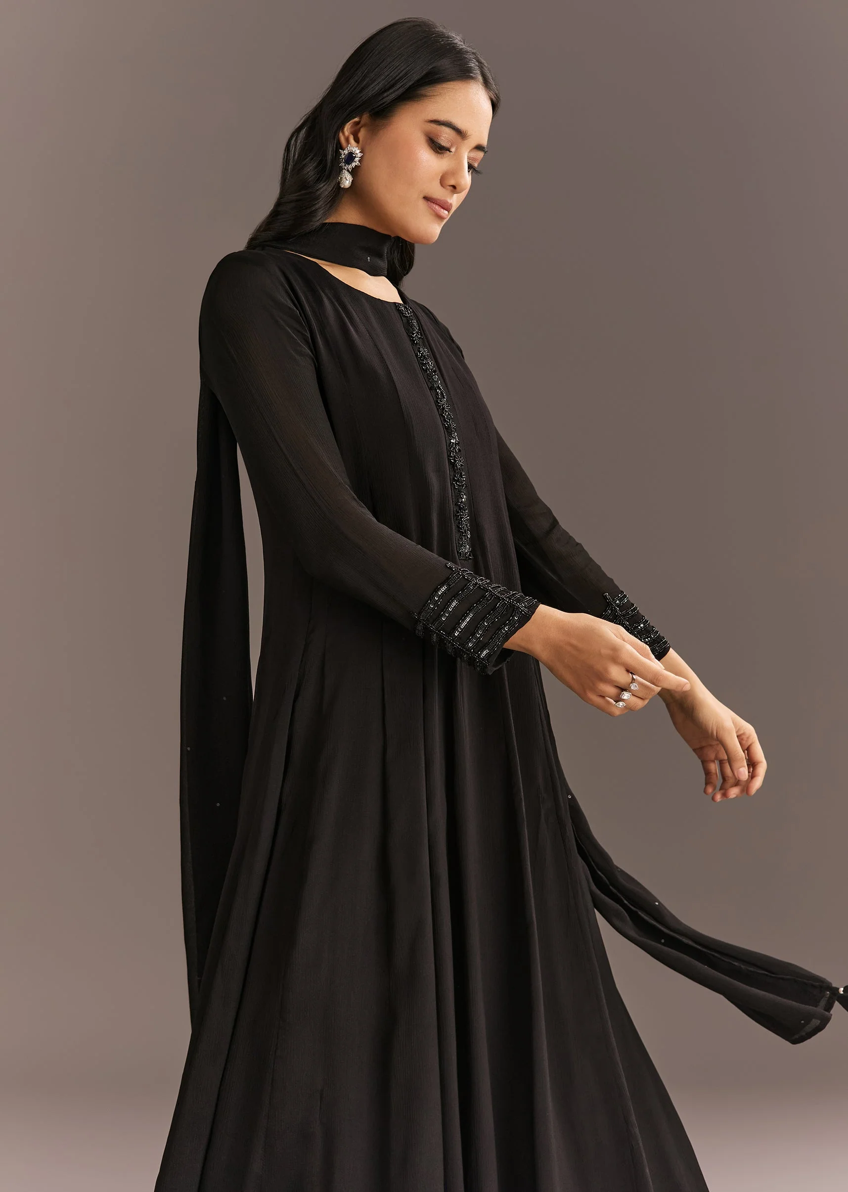 20169-black-chinon-beaded-sequin-anarkali-pant-with-dupatta-4.webp Black Chinon Beaded Sequin Anarkali Pant With Dupatta