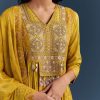 Yellow Cotton Printed Anarkali Suit With Mirror And Thread Embroidery