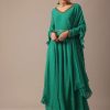 Green Sequin Work Anarkali Set With Embroidered Belt And Dupatta