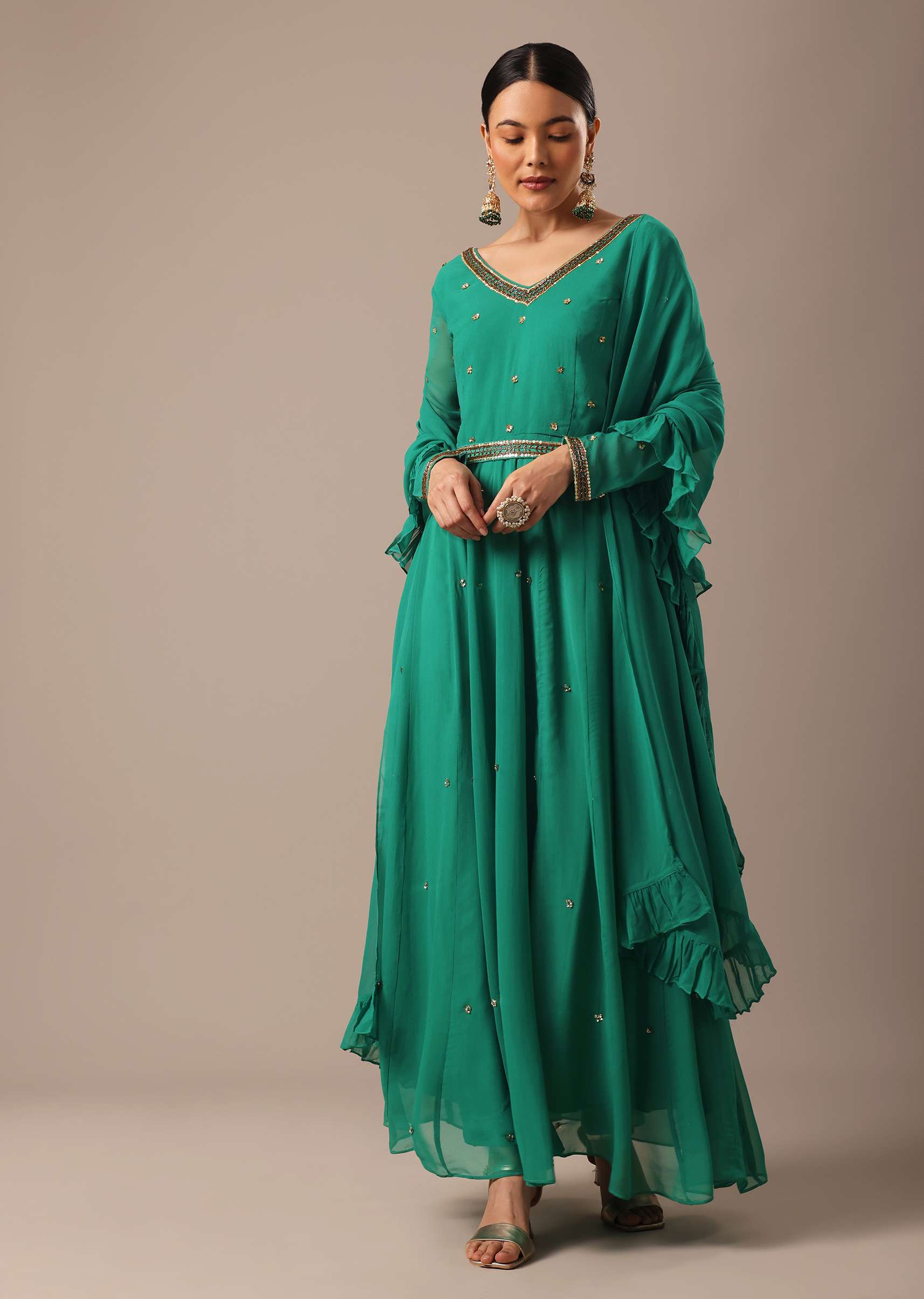 20189-green-sequin-work-anarkali-set-with-embroidered-belt-and-dupatta-1.jpg Green Sequin Work Anarkali Set With Embroidered Belt And Dupatta