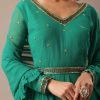 Green Sequin Work Anarkali Set With Embroidered Belt And Dupatta