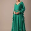Green Sequin Work Anarkali Set With Embroidered Belt And Dupatta