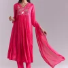 Pink Chinon Anarkali Suit With Moti And Resham Embroidery