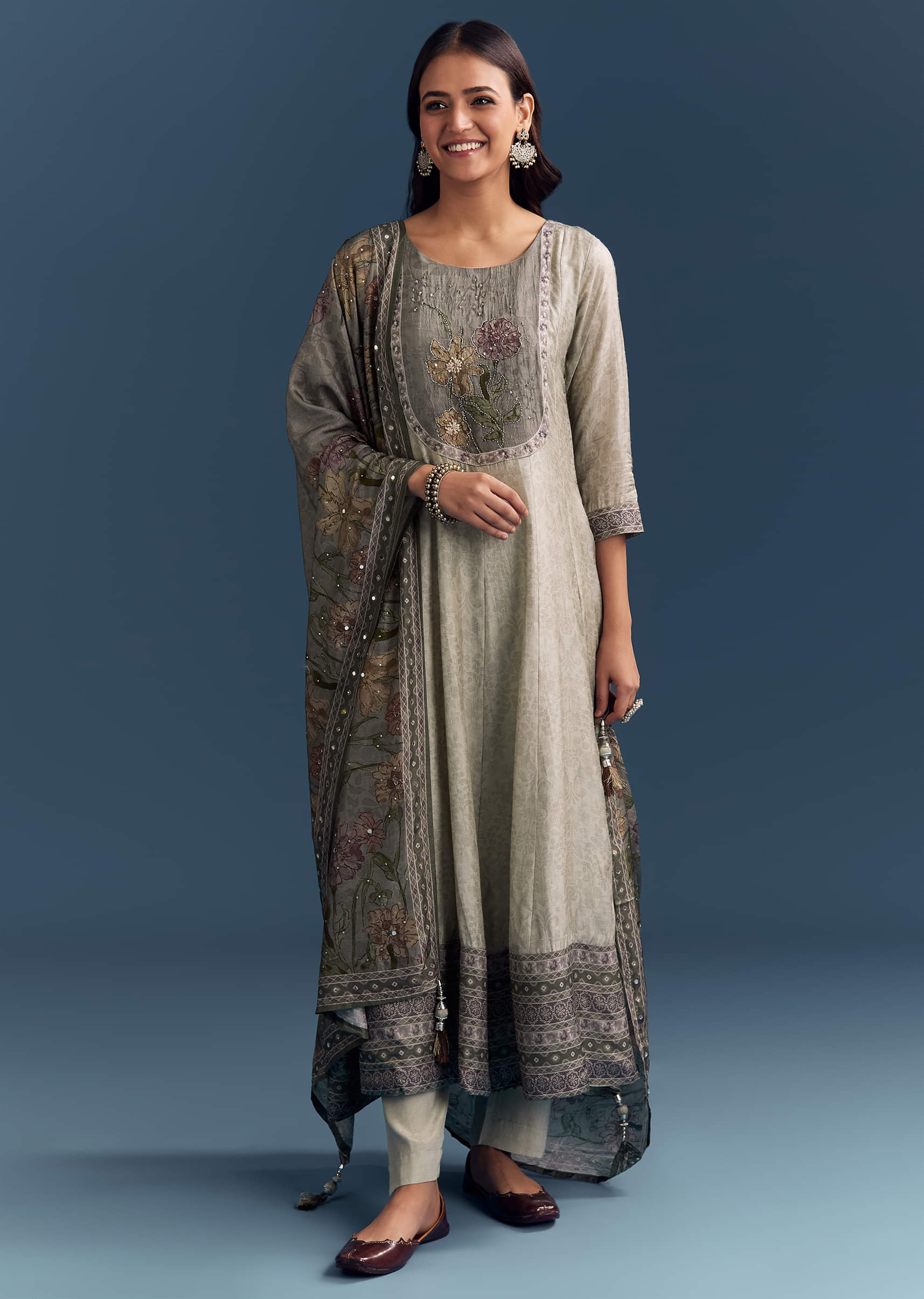 20209-grey-dola-silk-anarkali-suit-with-floral-print-and-embroidery-1.jpg Grey Dola Silk Anarkali Suit With Floral Print And Embroidery
