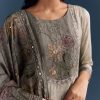 Grey Dola Silk Anarkali Suit With Floral Print And Embroidery