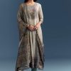 Grey Dola Silk Anarkali Suit With Floral Print And Embroidery