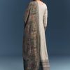 Grey Dola Silk Anarkali Suit With Floral Print And Embroidery