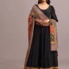 Black Embroidered Anarkali With Printed Dupatta