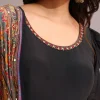 Black Embroidered Anarkali With Printed Dupatta