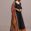 Black Embroidered Anarkali With Printed Dupatta