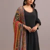 Black Embroidered Anarkali With Printed Dupatta