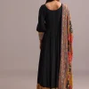 Black Embroidered Anarkali With Printed Dupatta