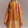 Orange Jacquard Anarkali Suit With Woven Brocade Dupatta