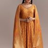 Orange Jacquard Anarkali Suit With Woven Brocade Dupatta