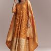 Orange Jacquard Anarkali Suit With Woven Brocade Dupatta
