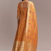 Orange Jacquard Anarkali Suit With Woven Brocade Dupatta