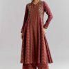 Brown Silk Anarkali Suit With Indie Print And Embroidery