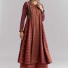 Brown Silk Anarkali Suit With Indie Print And Embroidery