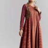 Brown Silk Anarkali Suit With Indie Print And Embroidery