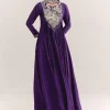 Purple Dola Silk Anarkali With Silver Zardosi And Choker Dupatta