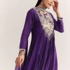Purple Dola Silk Anarkali With Silver Zardosi And Choker Dupatta