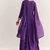 Purple Dola Silk Anarkali With Silver Zardosi And Choker Dupatta
