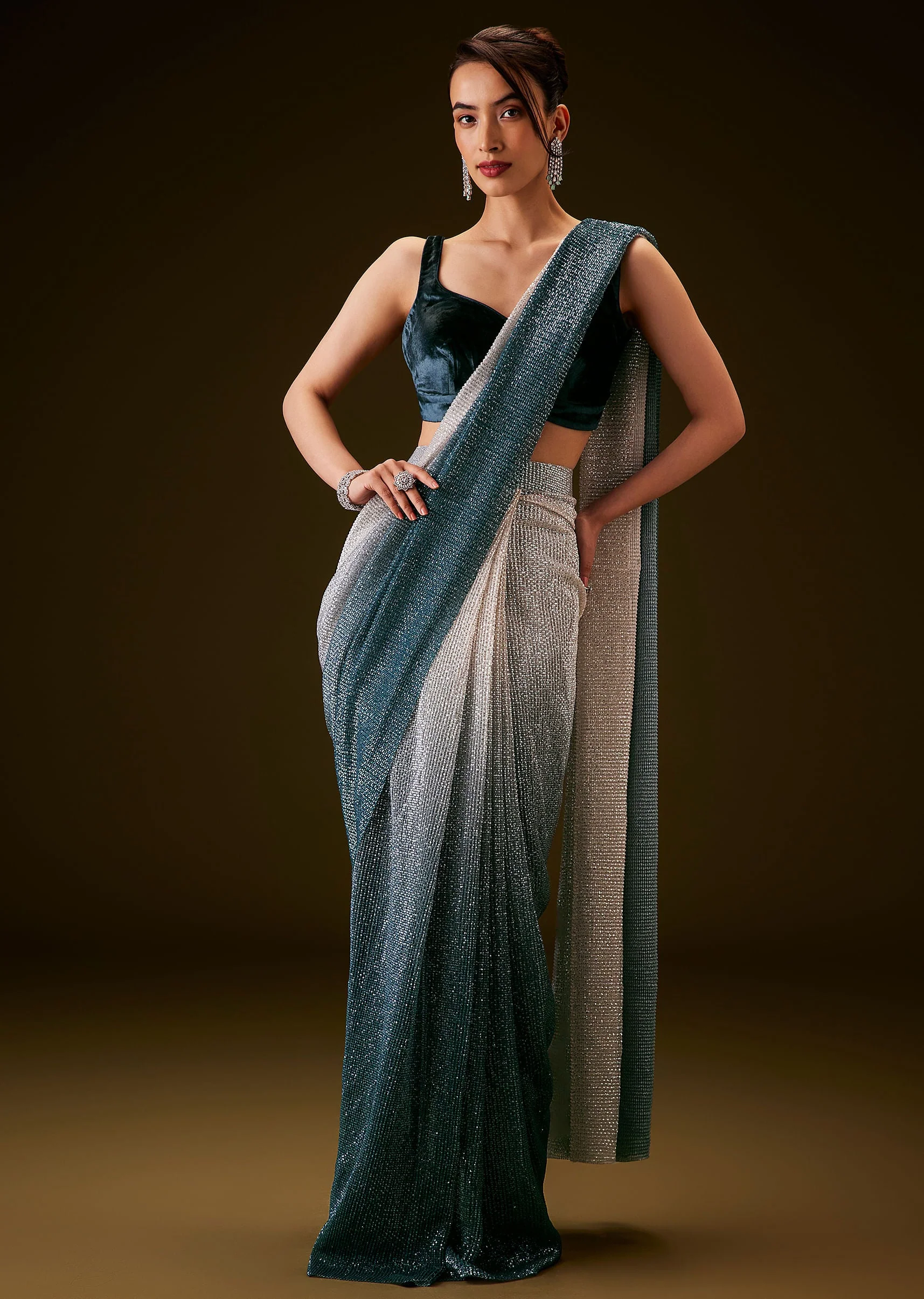 2026-teal-and-cream-ombre-sequin-velvet-saree-1.webp Teal And Cream Ombre Sequin Velvet Saree