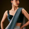 Teal And Cream Ombre Sequin Velvet Saree
