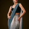 Teal And Cream Ombre Sequin Velvet Saree