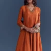 Orange Silk Anarkali Suit With Sequins And Cutdana Work