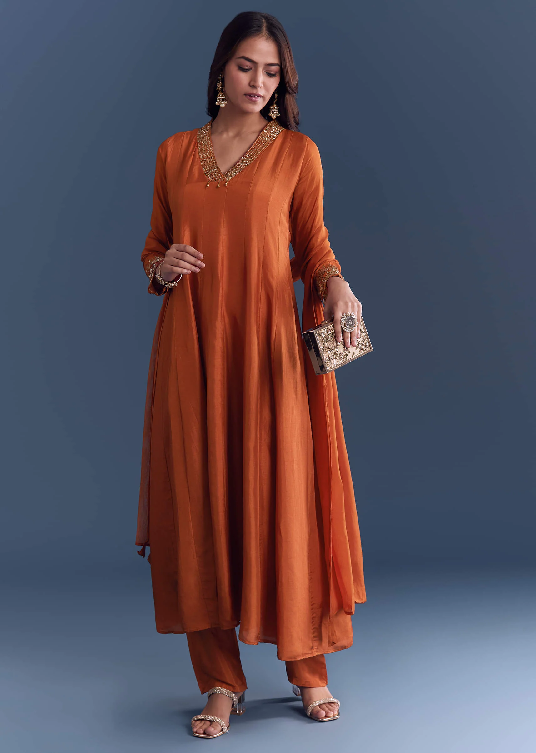 20293-xs-xs-variation-1.webp Orange Silk Anarkali Suit With Sequins And Cutdana Work