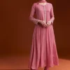 Pink Chinon Anarkali Suit With Moti And Stone Work