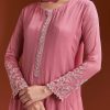 Pink Chinon Anarkali Suit With Moti And Stone Work