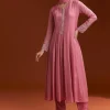 Pink Chinon Anarkali Suit With Moti And Stone Work