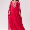 Pink Anarkali With Cutdana Work On Yoke And Sleeves