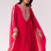 Pink Anarkali With Cutdana Work On Yoke And Sleeves