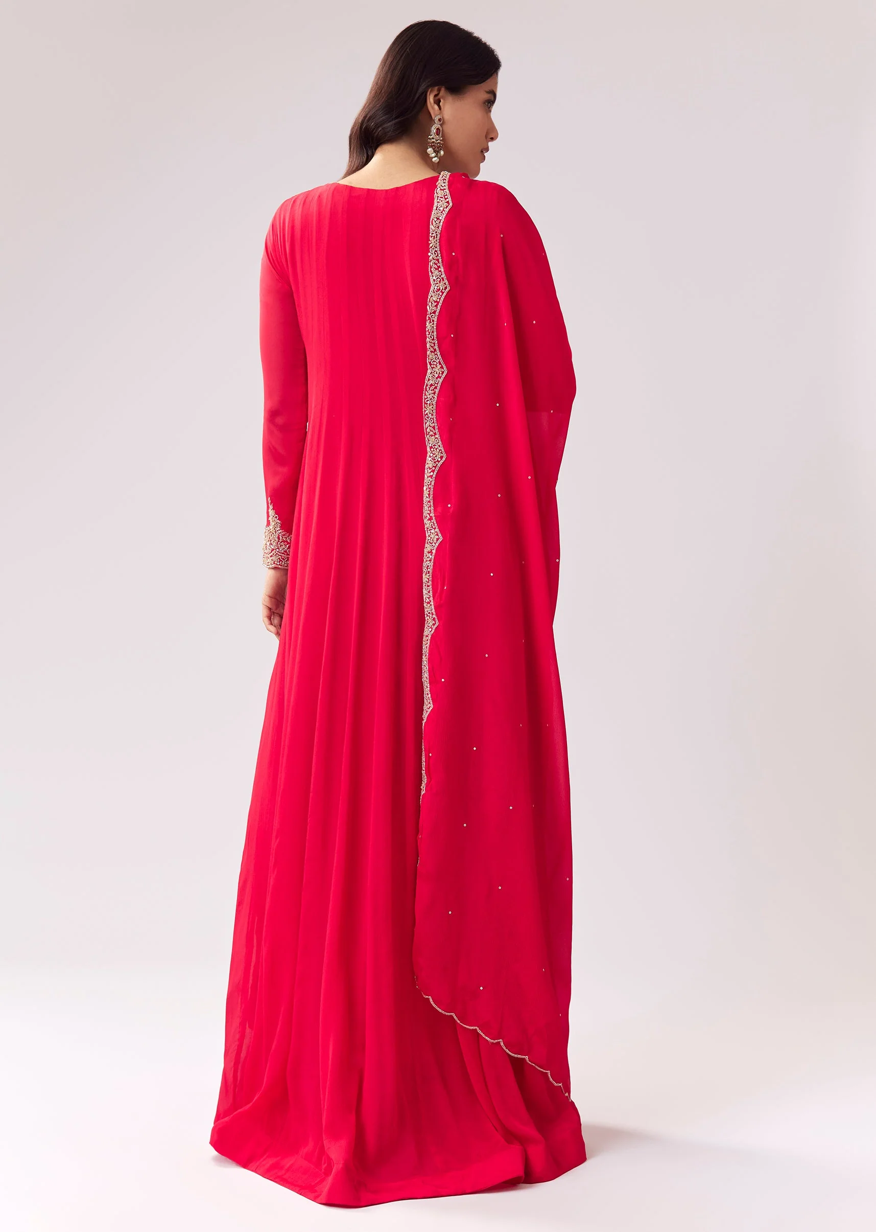 Pink Anarkali With Cutdana Work On Yoke And Sleeves