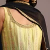 Black And Yellow Embroidered Kurti Palazzo Set With Organza Dupatta