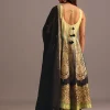 Black And Yellow Embroidered Kurti Palazzo Set With Organza Dupatta