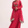 Pink Embroidered Chiffon Anarkali With Tissue Dupatta