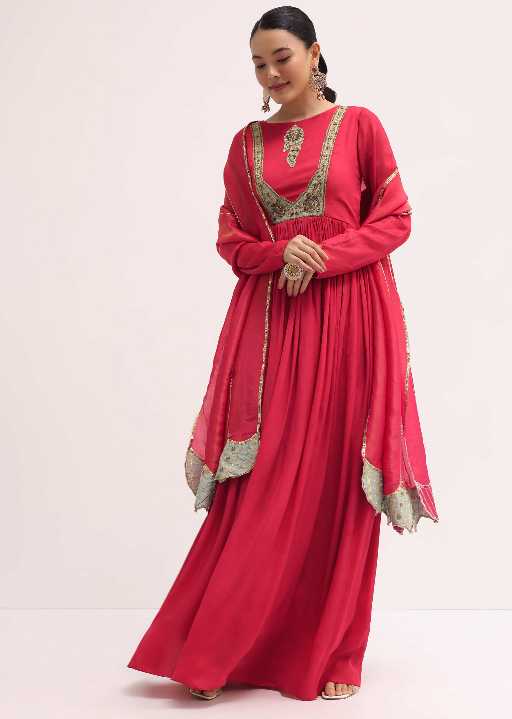 20364-pink-embroidered-chiffon-anarkali-with-tissue-dupatta-1.jpg Pink Embroidered Chiffon Anarkali With Tissue Dupatta