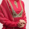 Pink Embroidered Chiffon Anarkali With Tissue Dupatta