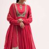 Pink Embroidered Chiffon Anarkali With Tissue Dupatta